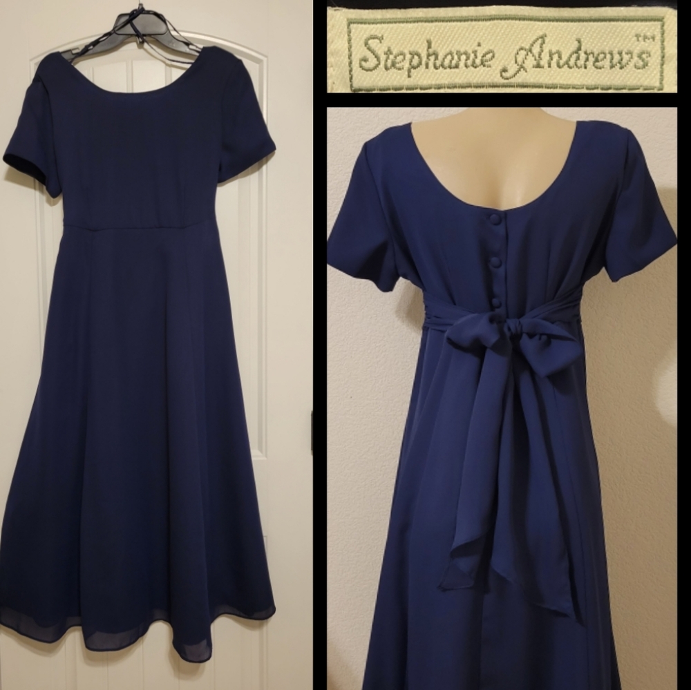 Stephanie Andrews navy form maxi dress